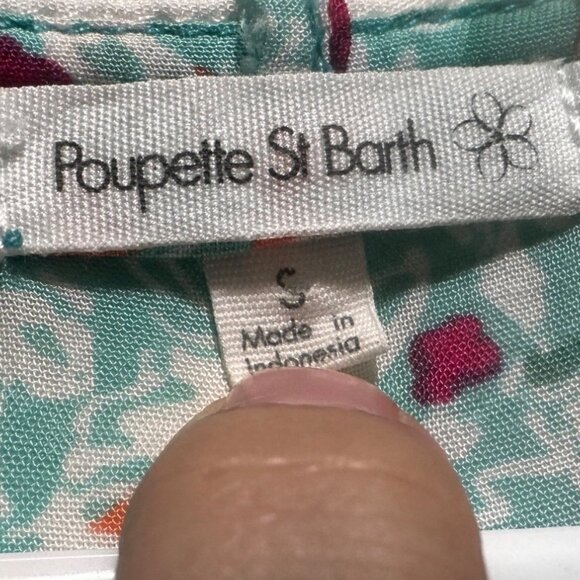 Poupette St.Barth Floral Midi Dress Women Small Aqua Elastic Waist Tassel Resort - Picture 3 of 16